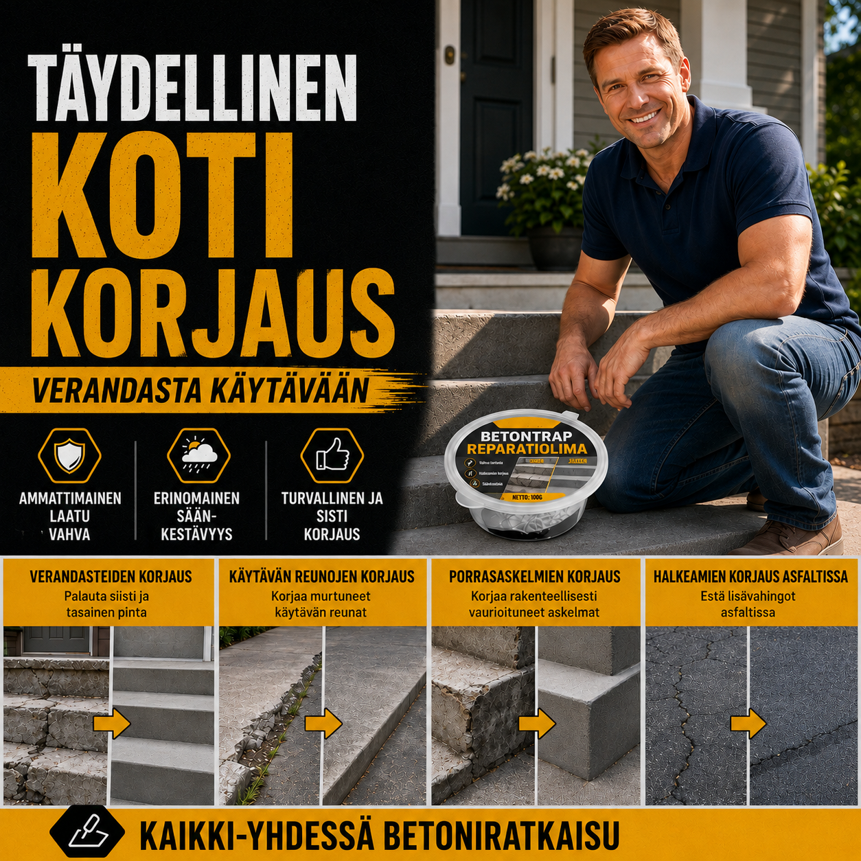 Betoniliima portaiden korjaukseen – Täydellinen portaisiin, ajoteille ja terasseille