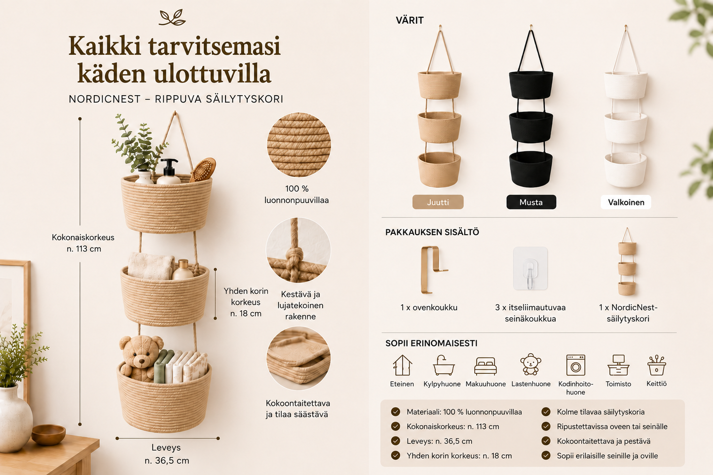 NordicNest – Riippuva säilytyskori