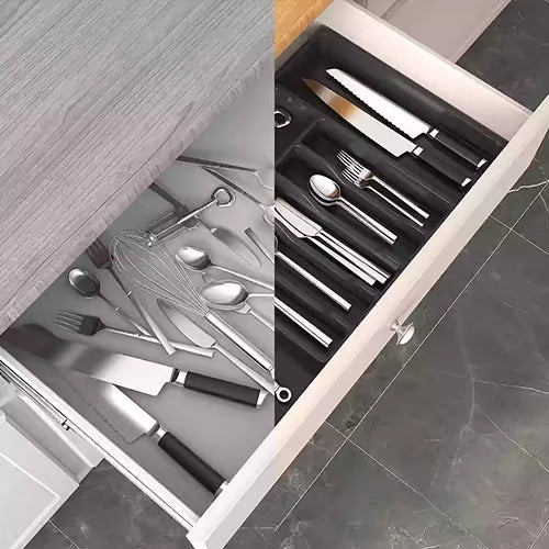 Laajennettava ja säädettävä ruokailuvälinepidike keittiöön