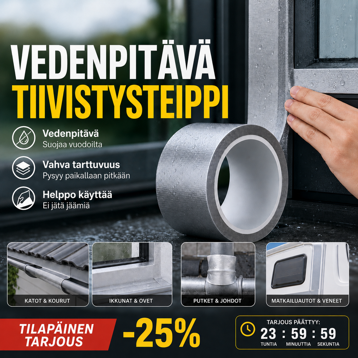 Yleiskäyttöinen tiivistysteippi – Vedenpitävä ja kestävä