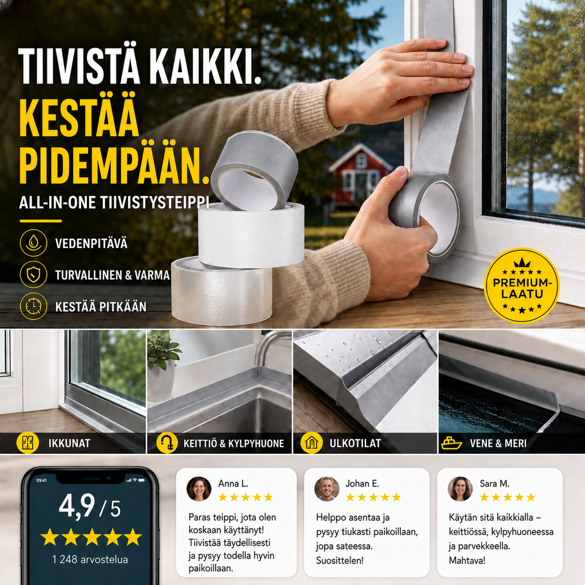 Yleiskäyttöinen tiivistysteippi – Vedenpitävä ja kestävä