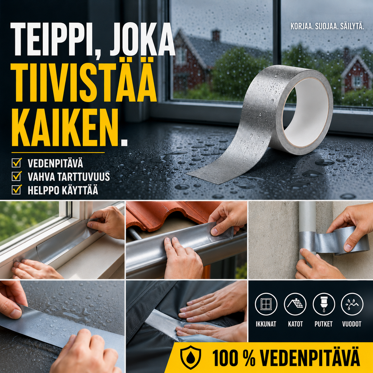 Yleiskäyttöinen tiivistysteippi – Vedenpitävä ja kestävä