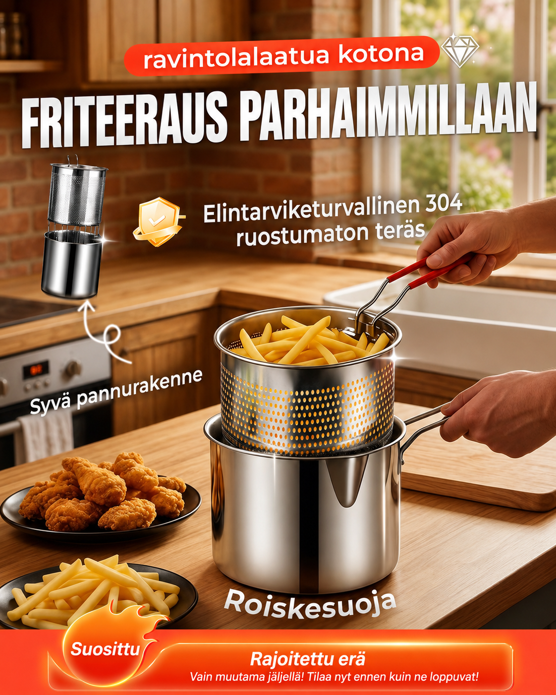 Monikäyttöinen friteerauskattila – Friteeraa, paista, keitä ja hauduta yhdessä kattilassa