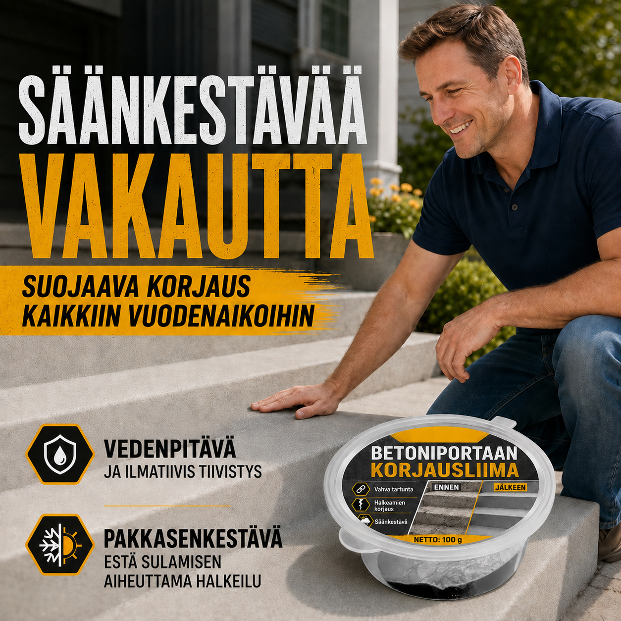 Betoniliima portaiden korjaukseen – Täydellinen portaisiin, ajoteille ja terasseille
