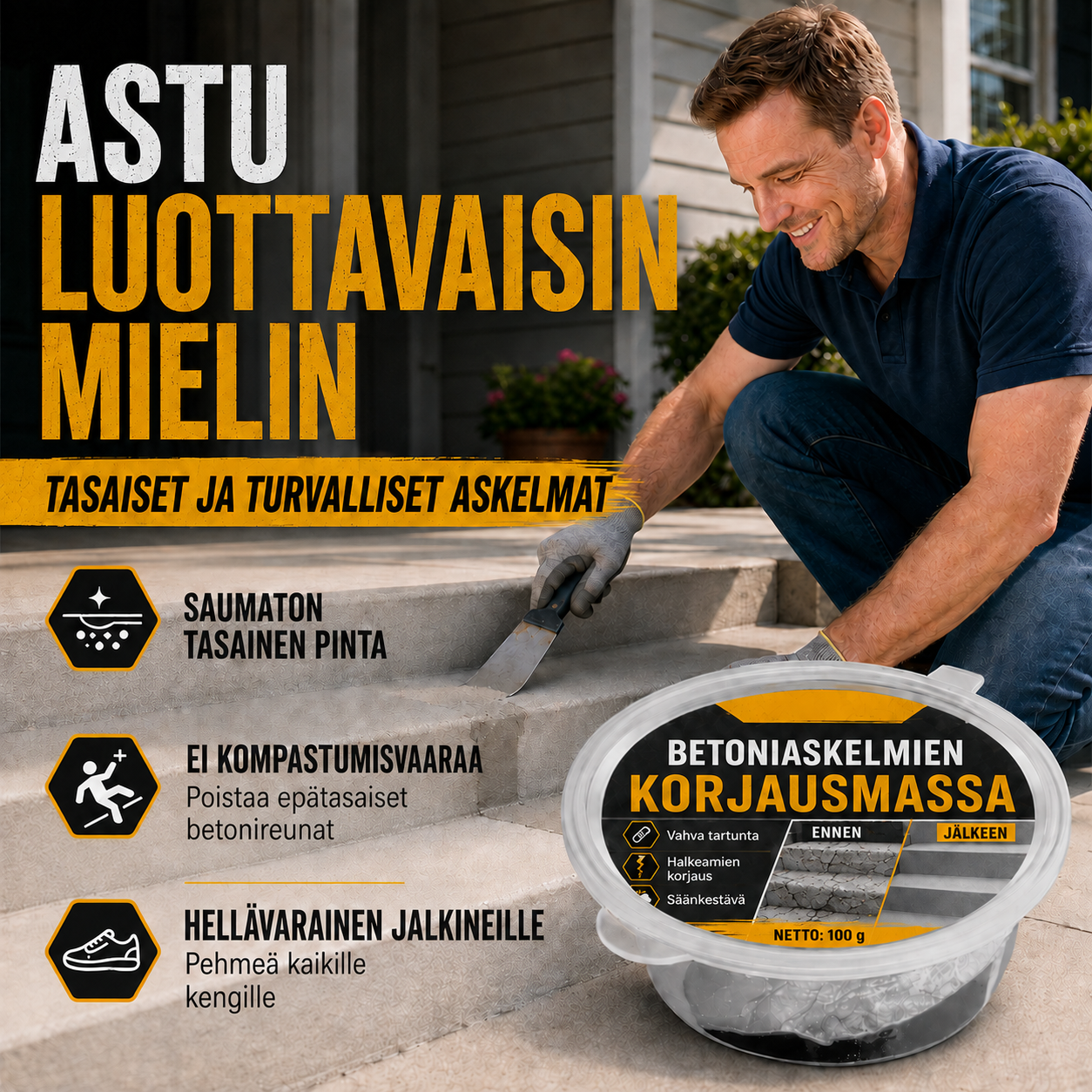 Betoniliima portaiden korjaukseen – Täydellinen portaisiin, ajoteille ja terasseille