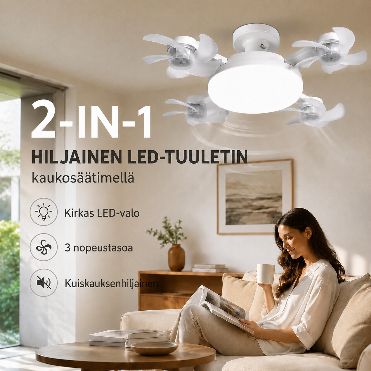 BreezeFlow – Kattotuuletin LED-valaistuksella ja kaukosäätimellä
