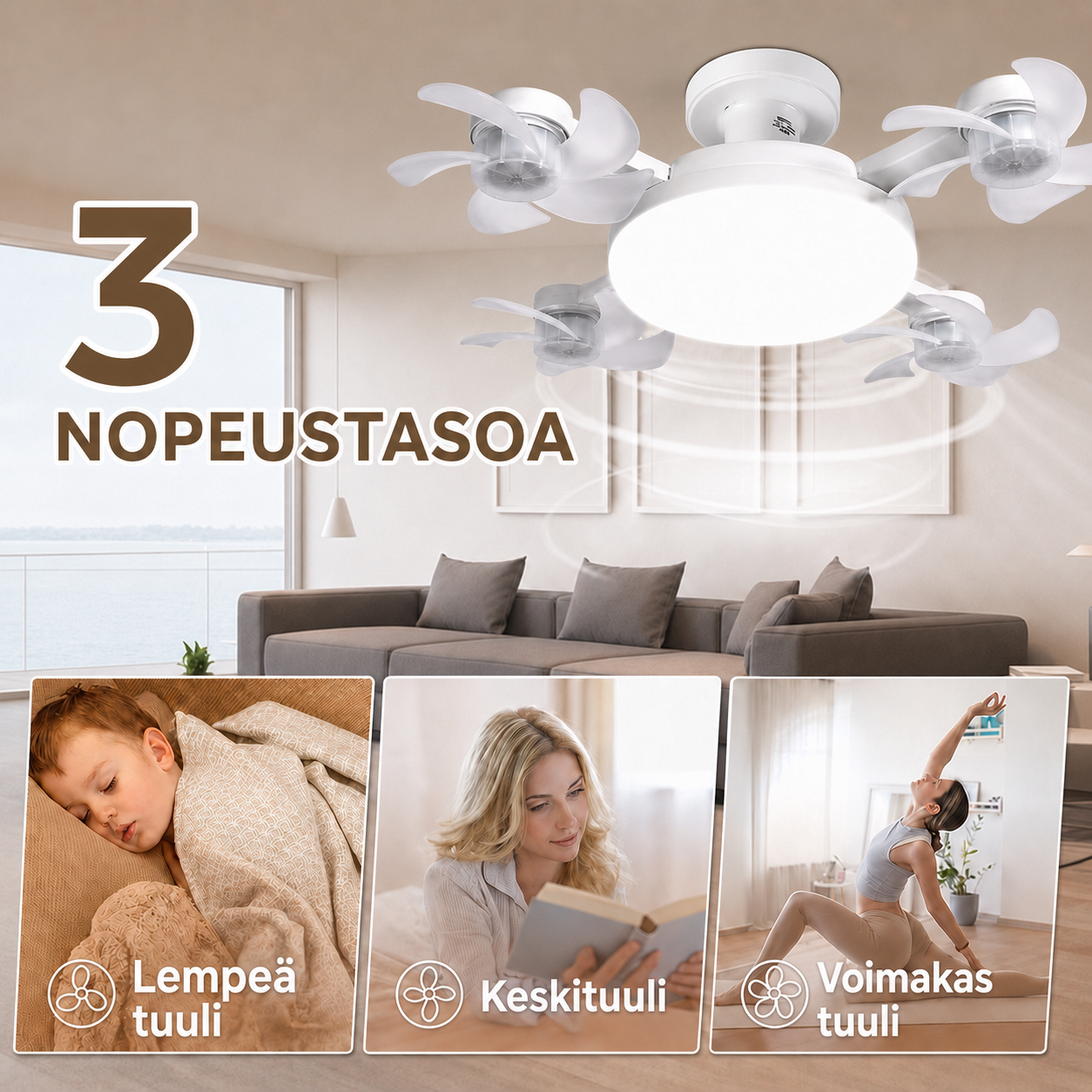BreezeFlow – Kattotuuletin LED-valaistuksella ja kaukosäätimellä