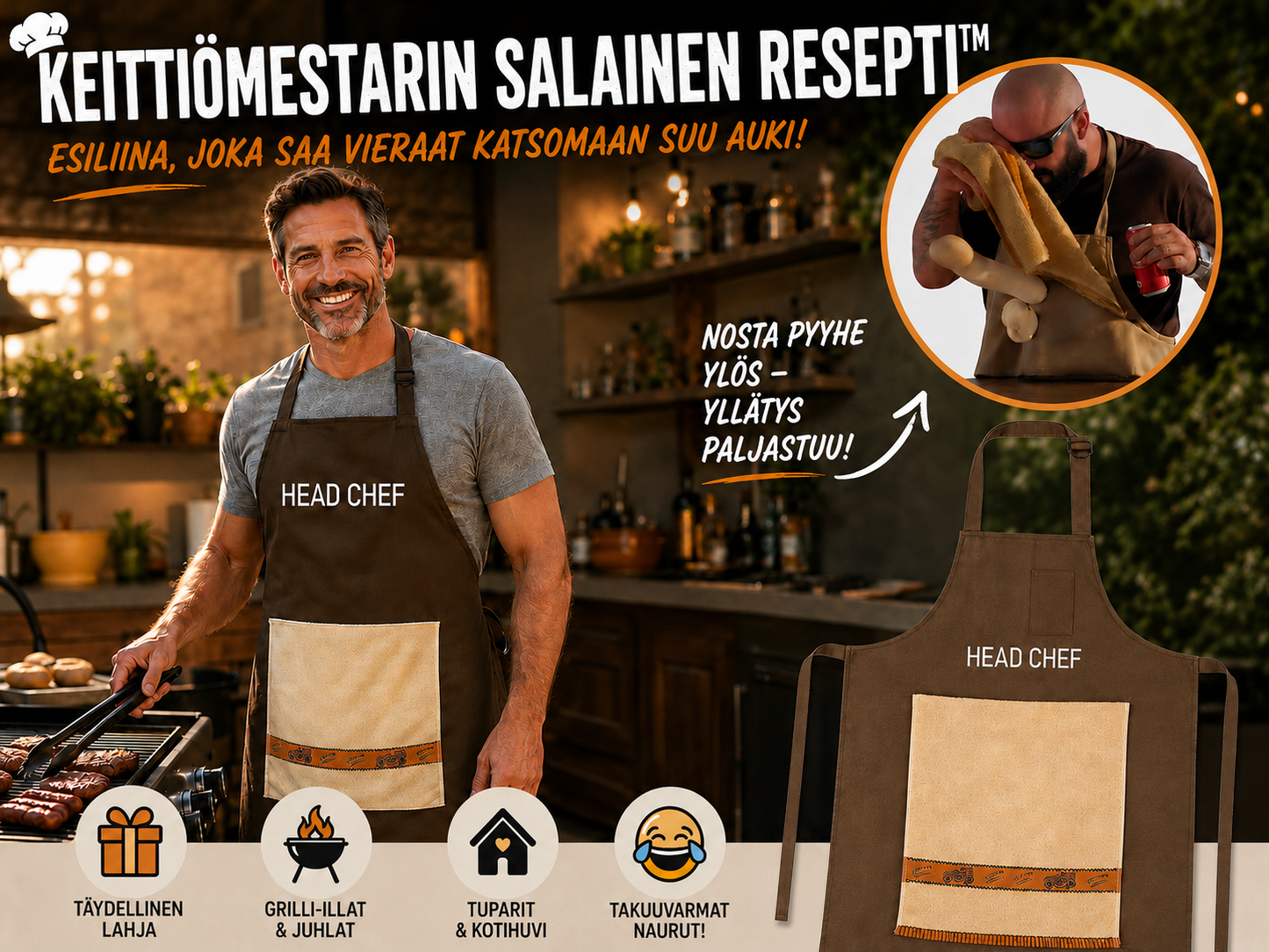Kokin salainen resepti – esiliina, joka saa vieraasi hämmästymään!