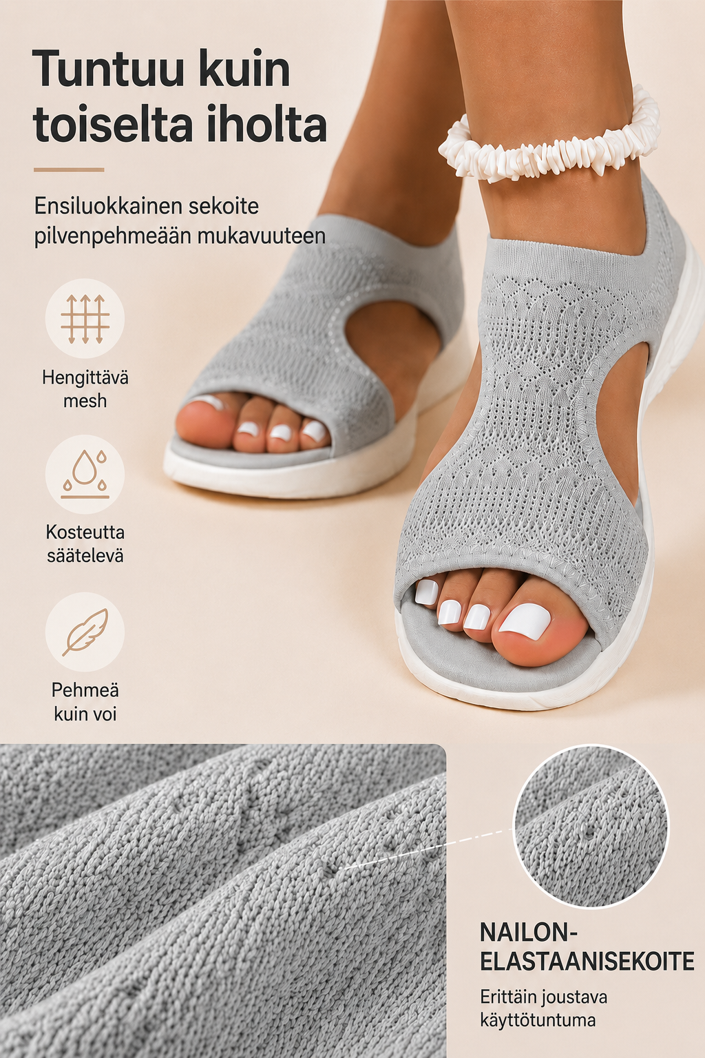 Mukavat, hengittävät matalat sandaalit
