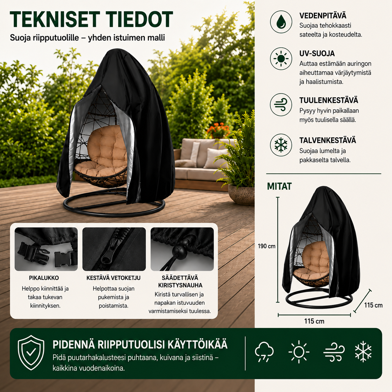 Vedenpitävä suojapeite munatuolille