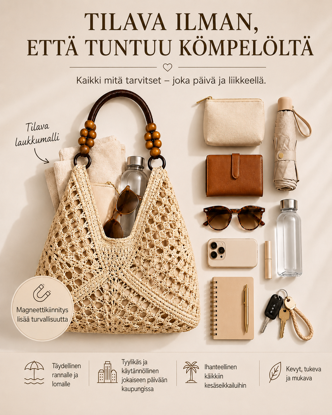 Klassinen kudottu boho-kantolaukku
