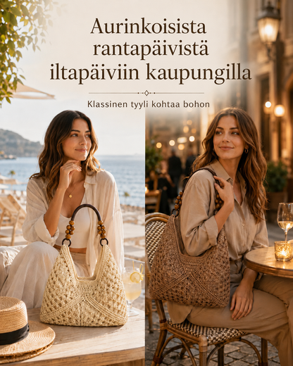Klassinen kudottu boho-kantolaukku