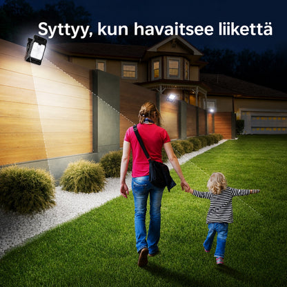 Aurinkokäyttöinen ulkovalo liiketunnistimella ja klipsikiinnityksellä
