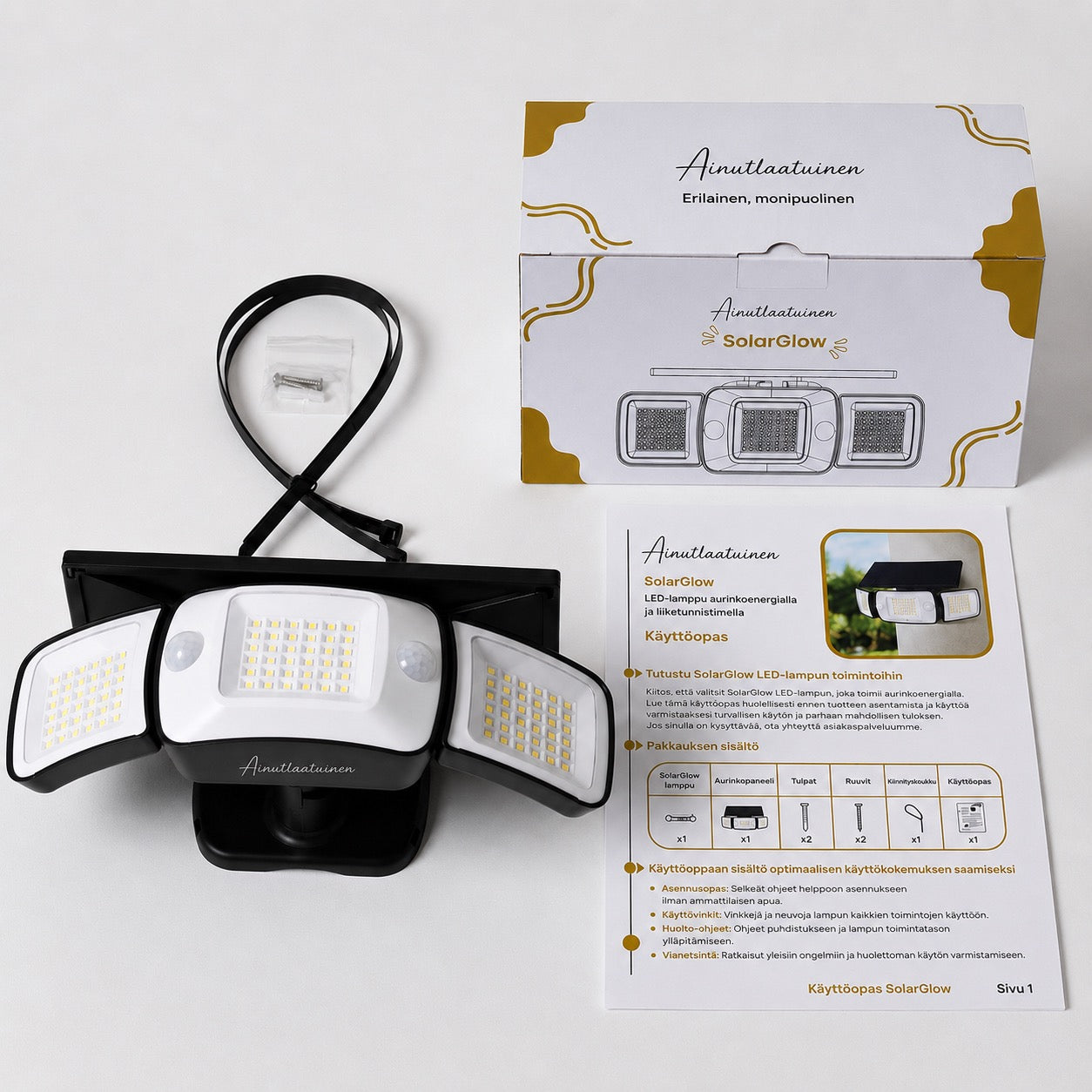 SolarGlow - Aurinkokäyttöinen ulkovalo liiketunnistimilla