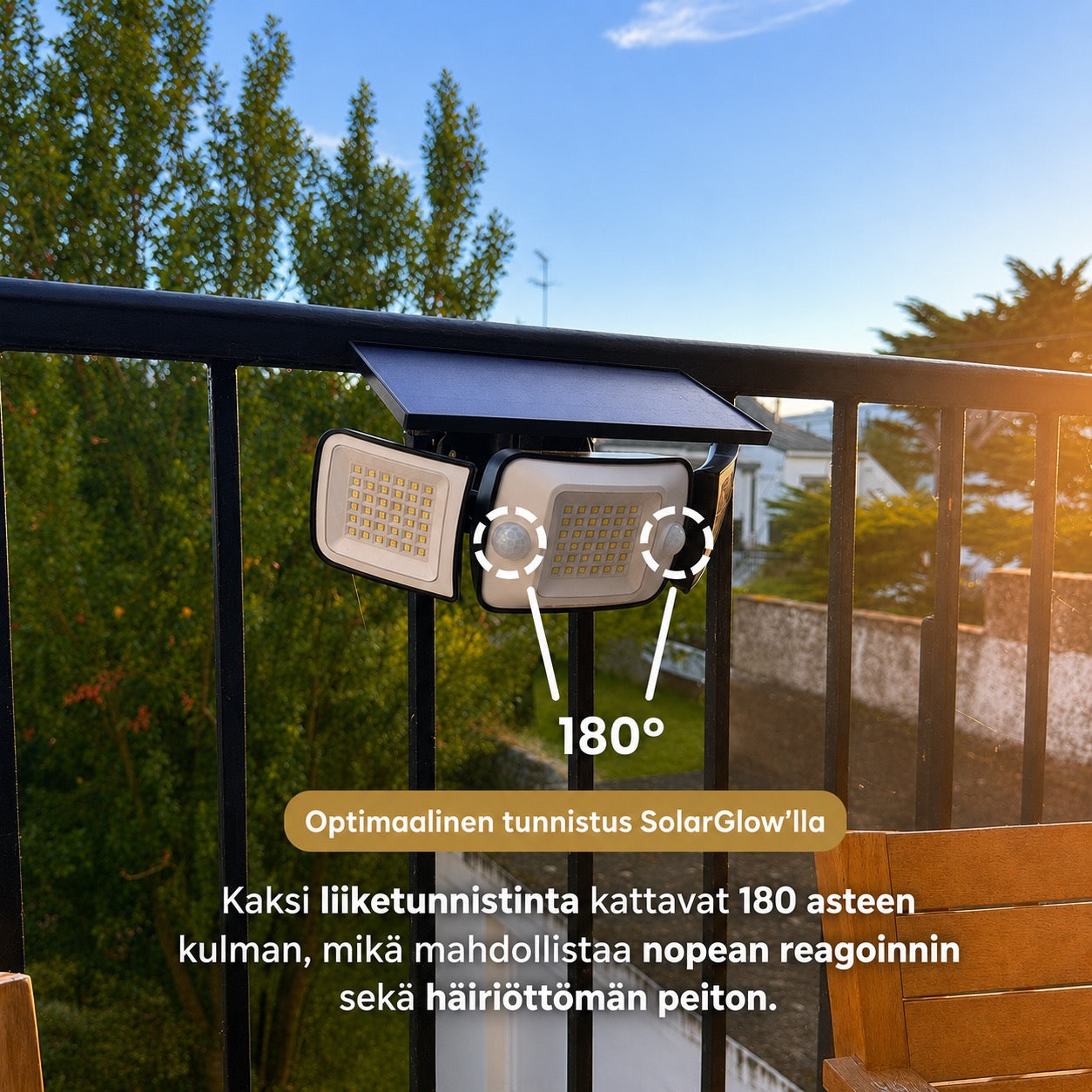 SolarGlow - Aurinkokäyttöinen ulkovalo liiketunnistimilla