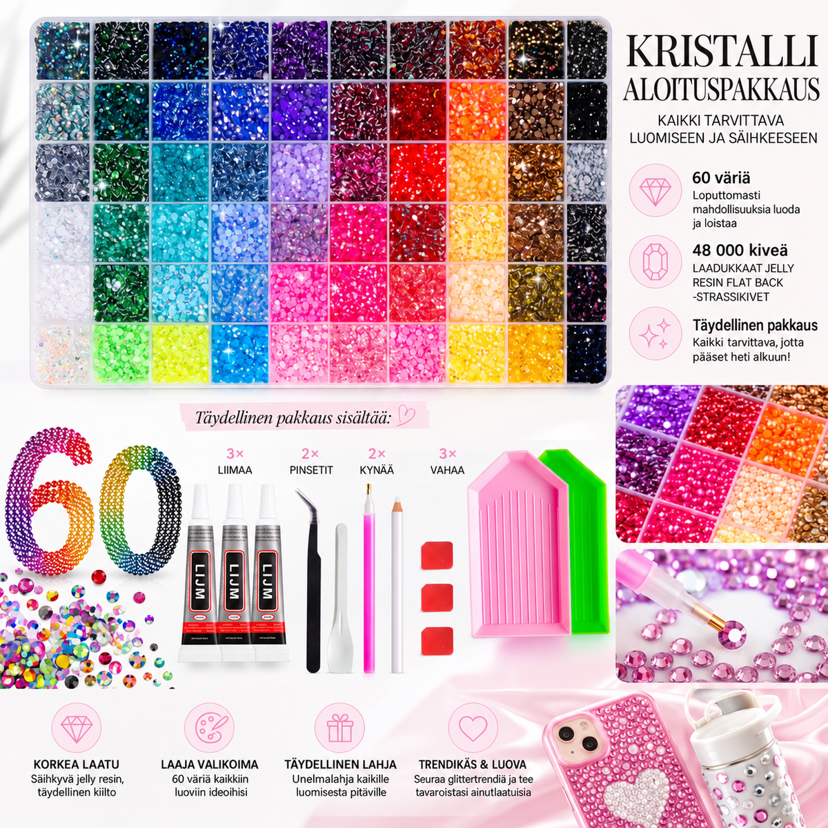 Bedazzle Kit – 48 000 strassikiveä 60 värissä