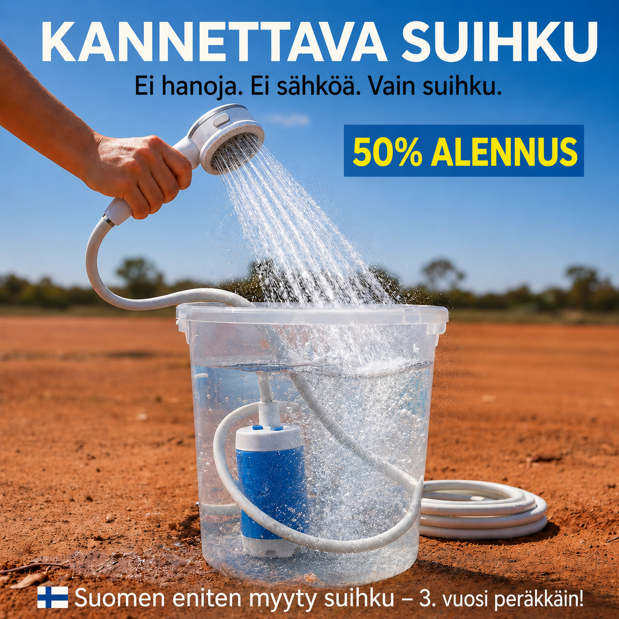 Kannettava vesipumppu: setti letkulla ja suuttimella