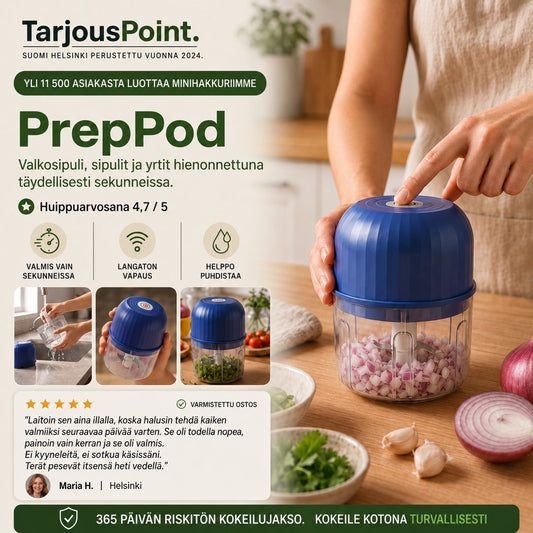 PrepPod – Langaton minisilppuri valkosipulille, sipulille ja yrteille sekunneissa
