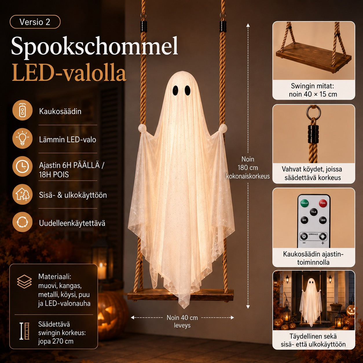 LED-valaistuksella varustettu kummituskeinu – tämän vuoden Halloween-uutuus!