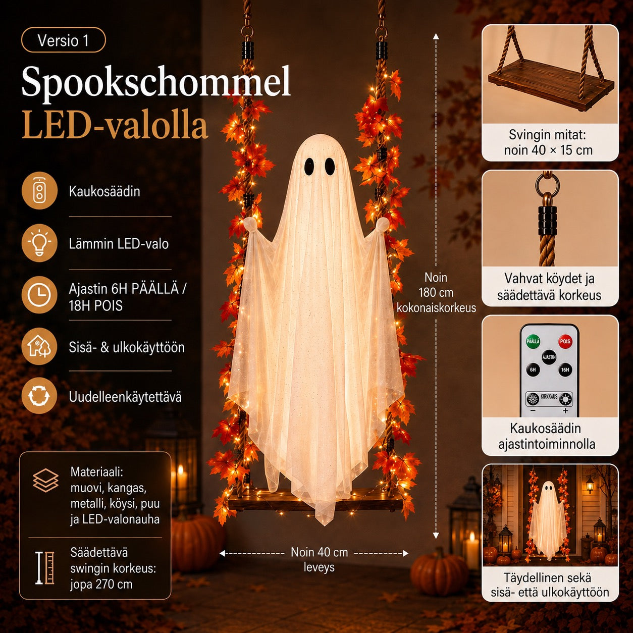 LED-valaistuksella varustettu kummituskeinu – tämän vuoden Halloween-uutuus!