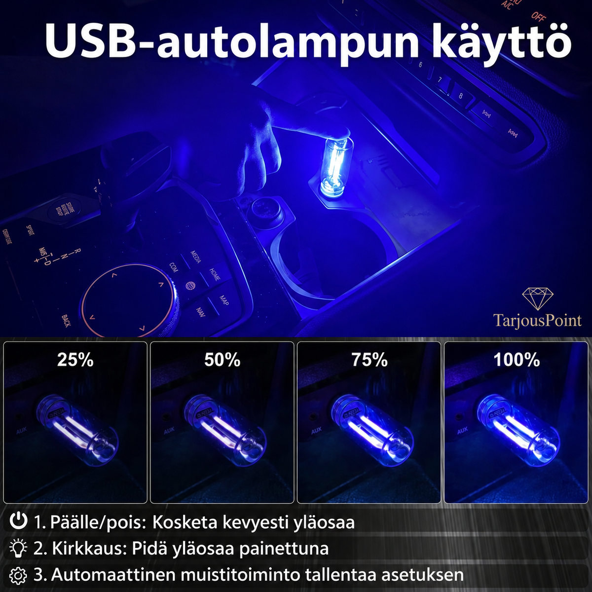 USB-yövalo autoon