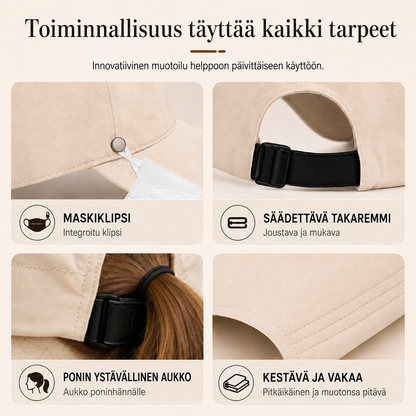 Aurinkohattu poninhäntäaukolla