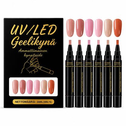 SalonPen – 3-i-1 gelpen til negle med UV-lampe (pakke med 6 stk.)