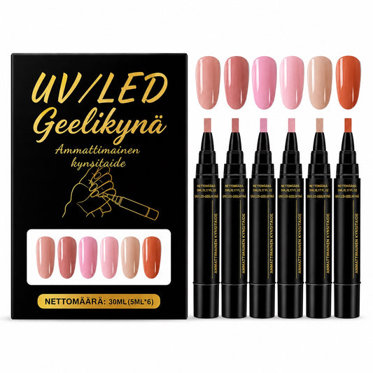 SalonPen – 3-i-1 gelpen til negle med UV-lampe (pakke med 6 stk.)