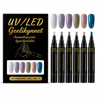 SalonPen – 3-i-1 gelpen til negle med UV-lampe (pakke med 6 stk.)