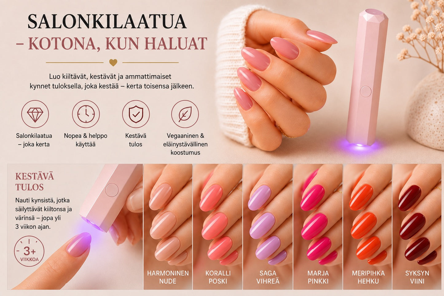 SalonPen – 3-i-1 gelpen til negle med UV-lampe (pakke med 6 stk.)