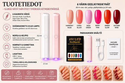 SalonPen – 3-i-1 gelpen til negle med UV-lampe (pakke med 6 stk.)
