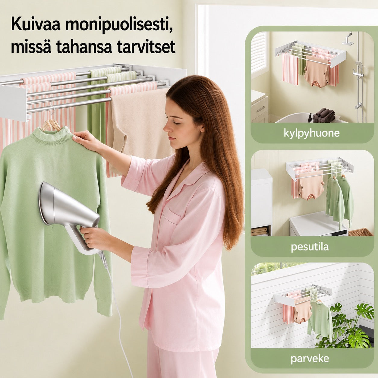AirFold – Seinälle kiinnitettävä kuivausteline (taitettava ja tilaa säästävä)