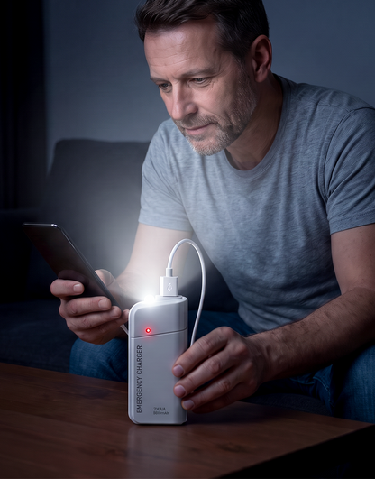 Kannettava varavirtalaturi AA-paristoilla – USB-lataus, kompakti ja LED-taskulampulla – täydellinen matkalle, työmatkoille ja sähkökatkoihin