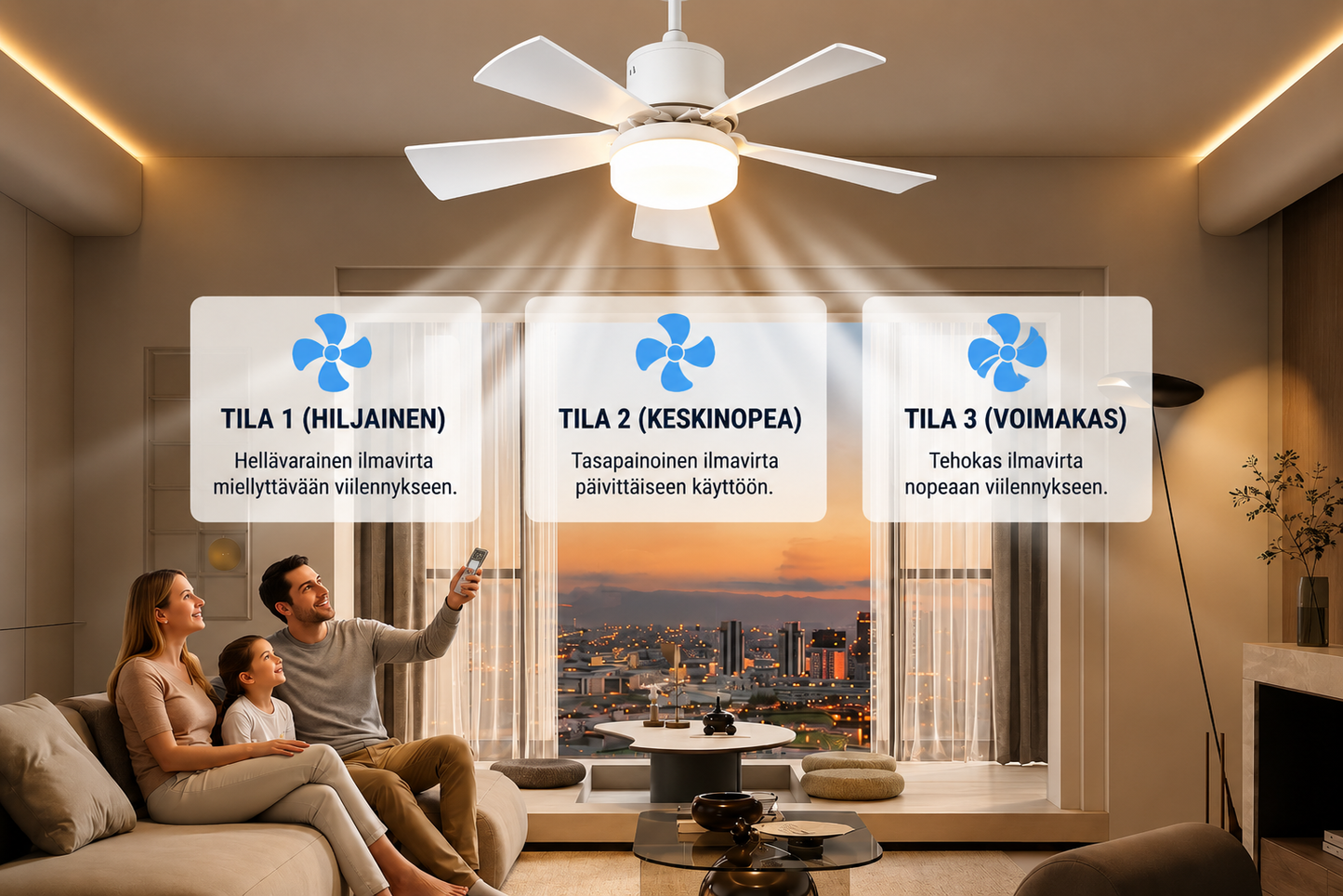 2-in-1 kattotuuletin kaukosäätimellä